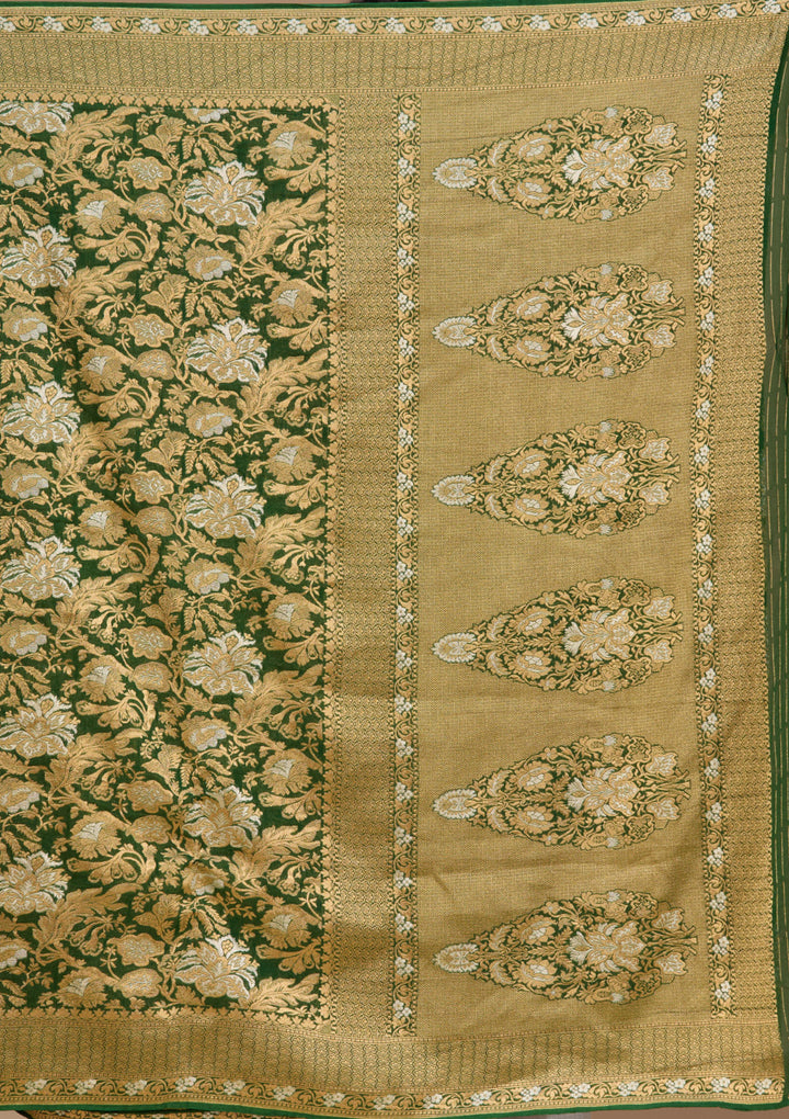 Bottle Green Silk Jaal Saree With Matching Blouse Piece