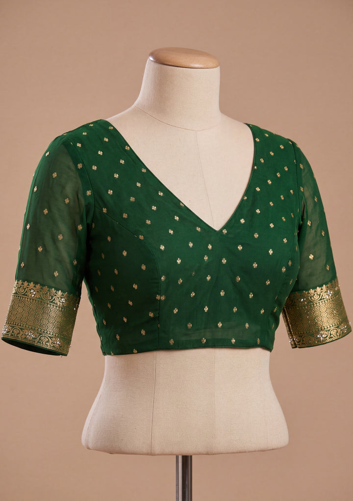 Bottle Green Silk Jaal Saree With Matching Blouse Piece