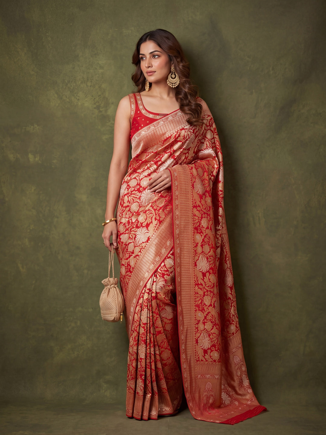 Rust Silk Jaal Saree With Matching Blouse Piece