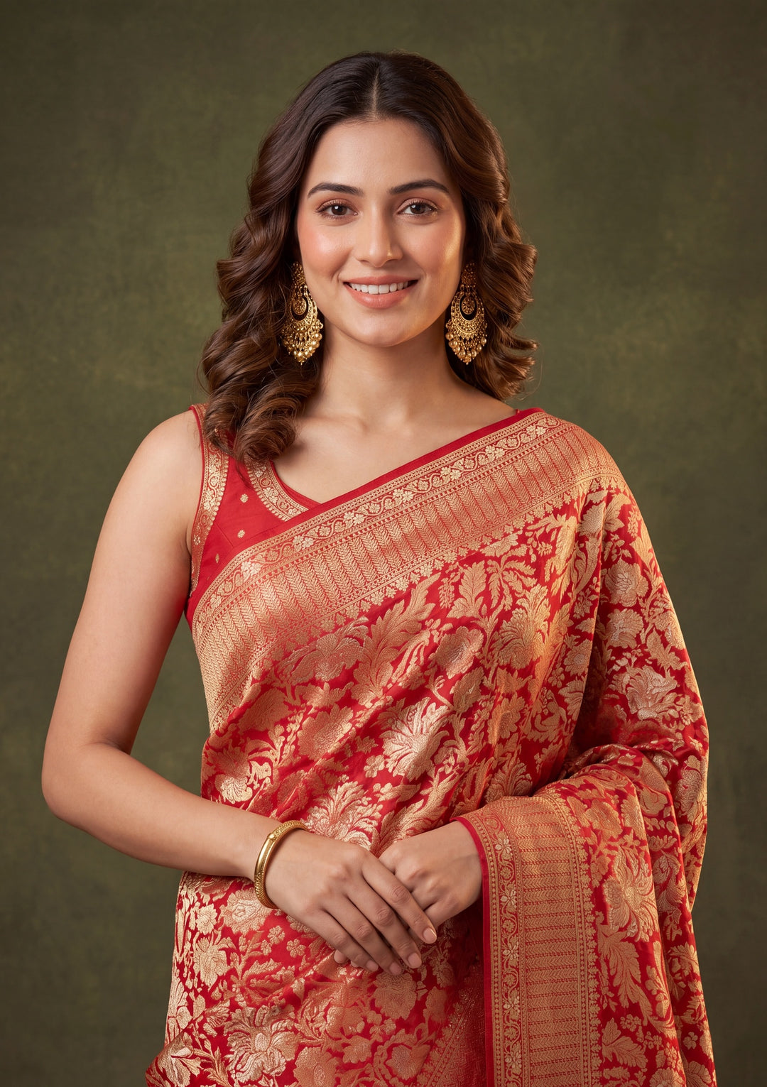 Rust Silk Jaal Saree With Matching Blouse Piece