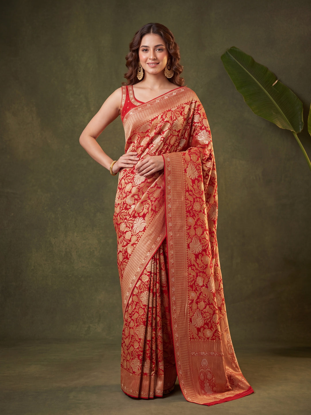Rust Silk Jaal Saree With Matching Blouse Piece