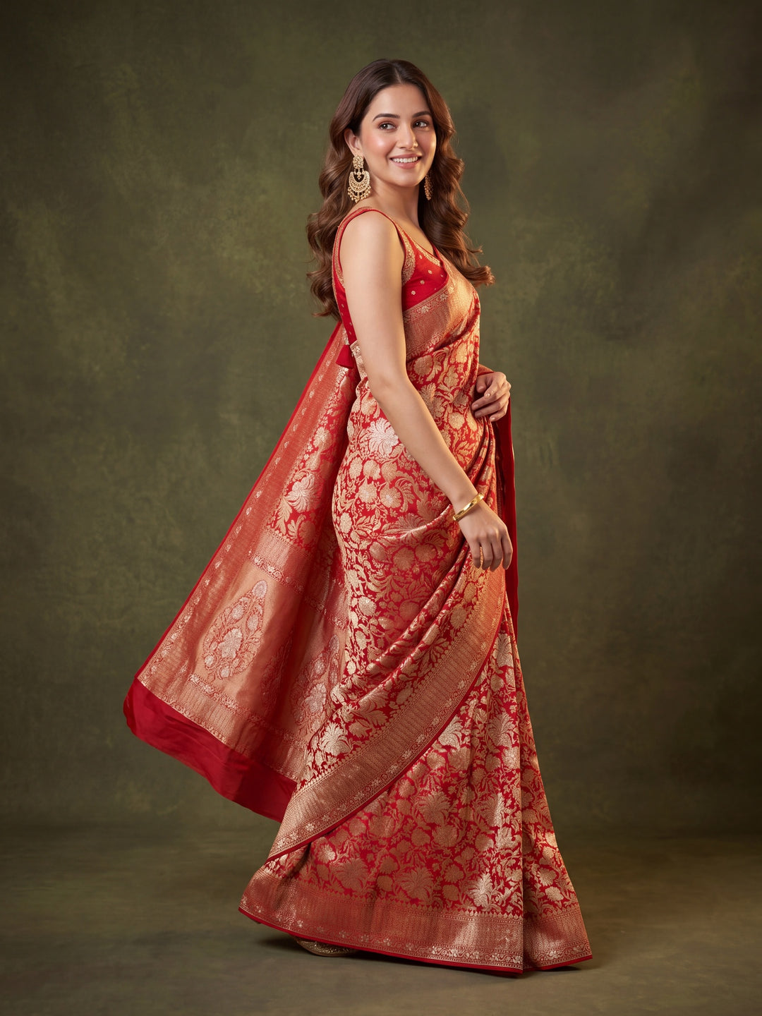 Rust Silk Jaal Saree With Matching Blouse Piece