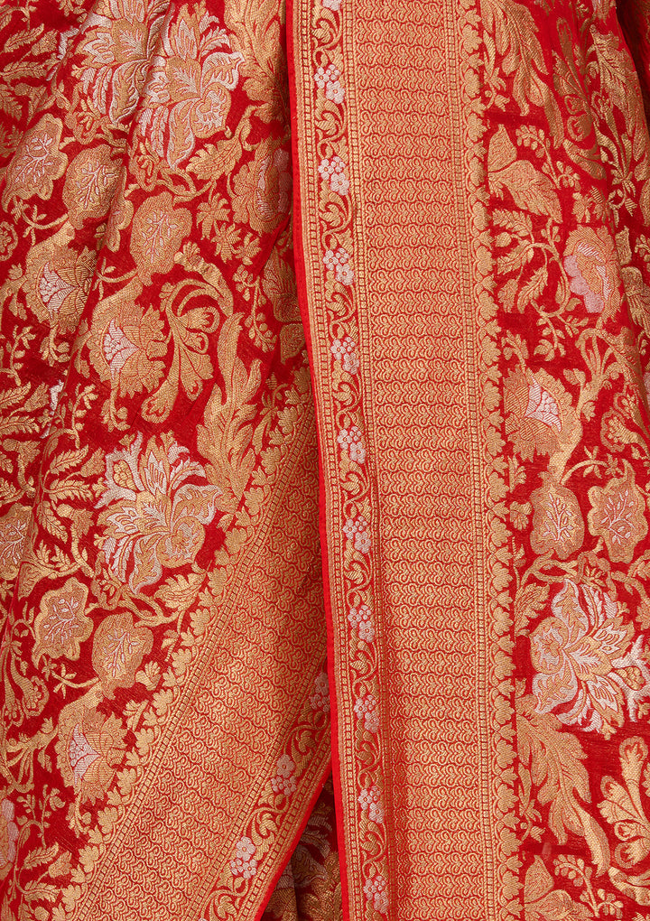 Rust Silk Jaal Saree With Matching Blouse Piece
