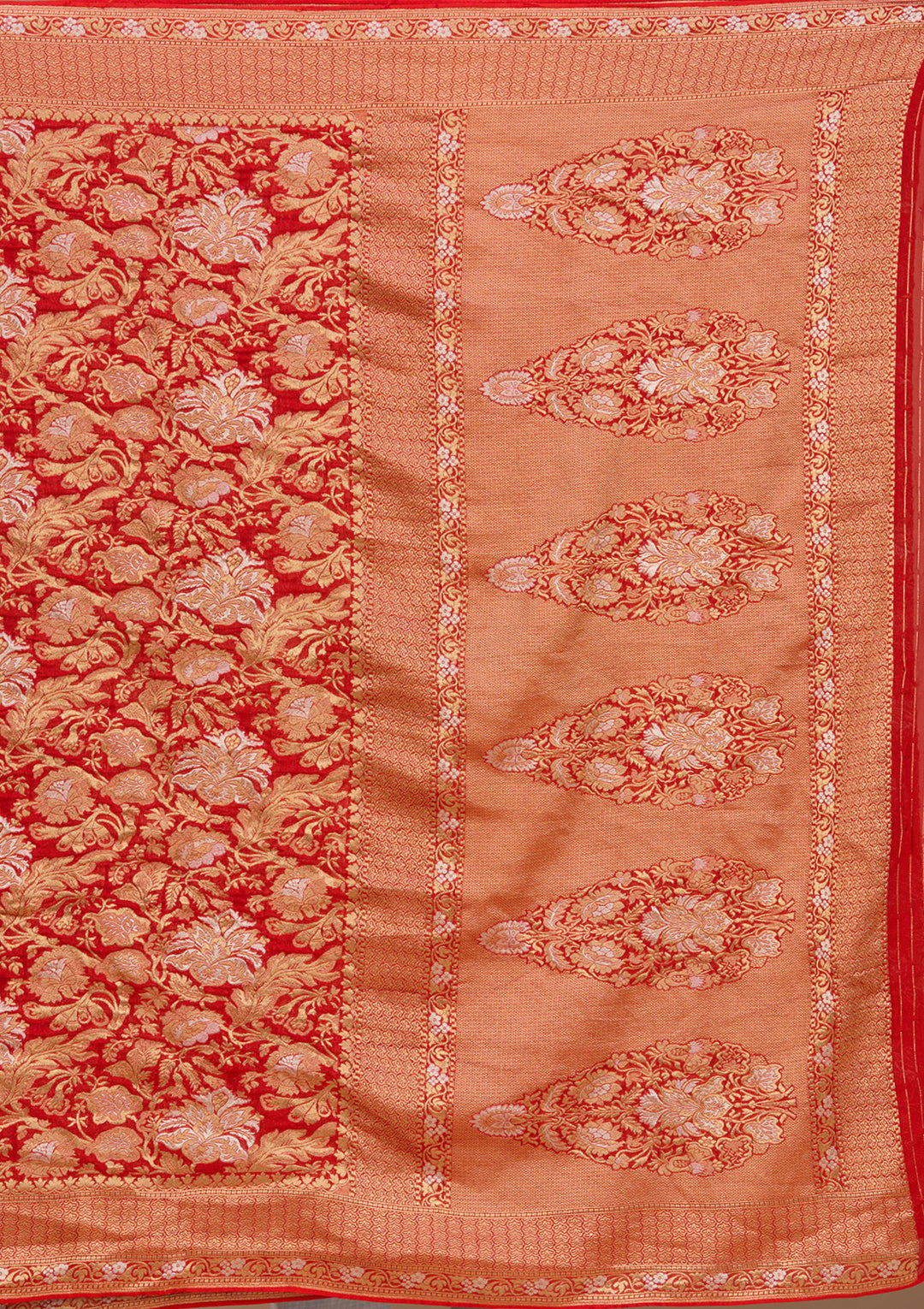 Rust Silk Jaal Saree With Matching Blouse Piece