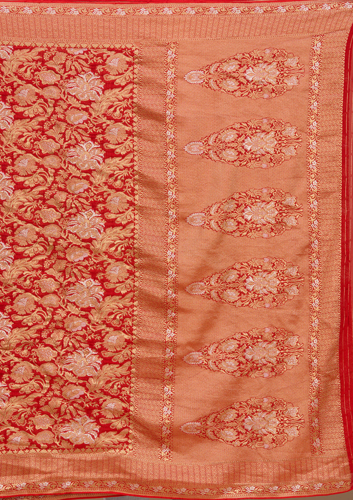 Rust Silk Jaal Saree With Matching Blouse Piece