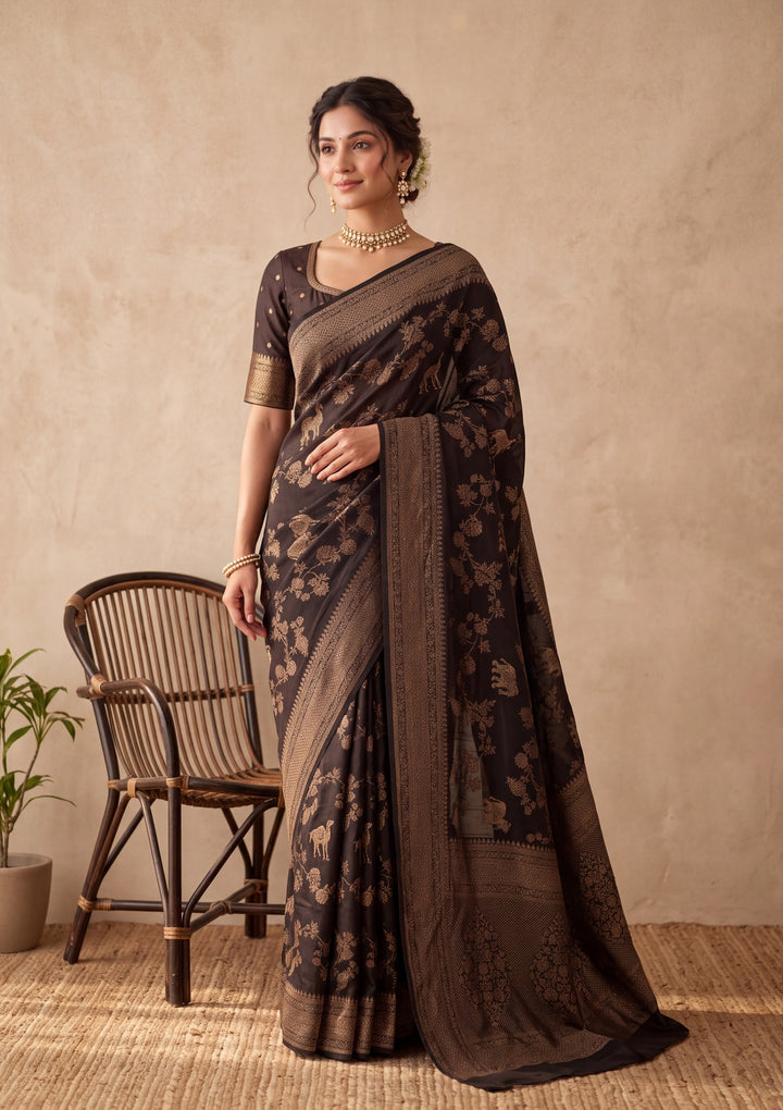 Black Silk Jaal Saree With Matching Blouse Piece