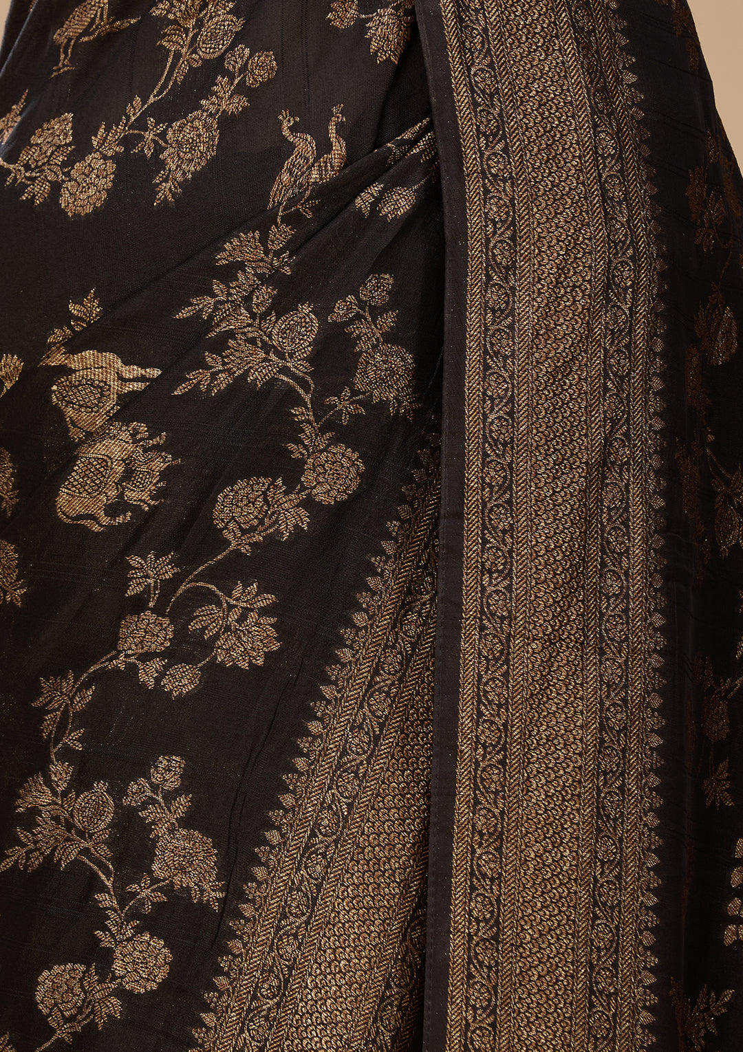 Black Silk Jaal Saree With Matching Blouse Piece