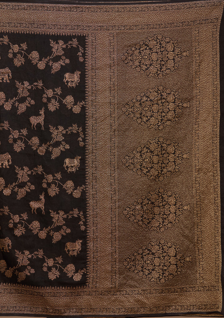 Black Silk Jaal Saree With Matching Blouse Piece