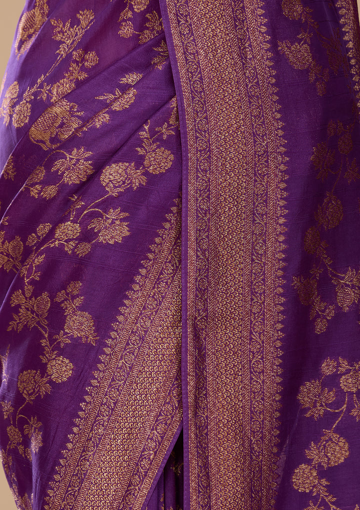 Purple Silk Jaal Saree With Matching Blouse Piece