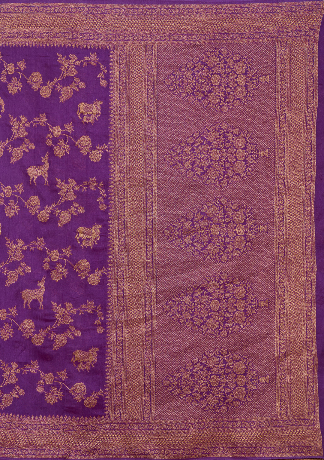 Purple Silk Jaal Saree With Matching Blouse Piece