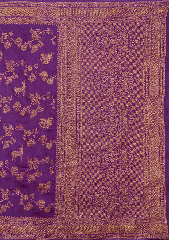 Purple Silk Jaal Saree With Matching Blouse Piece
