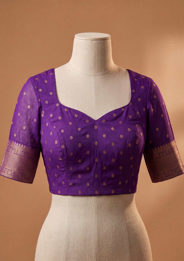 Purple Silk Jaal Saree With Matching Blouse Piece