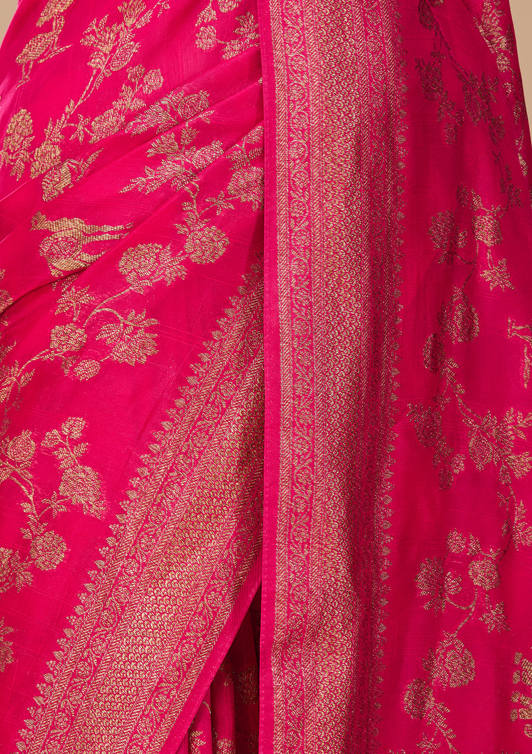 Rani Pink Silk Jaal Saree With Matching Blouse Piece