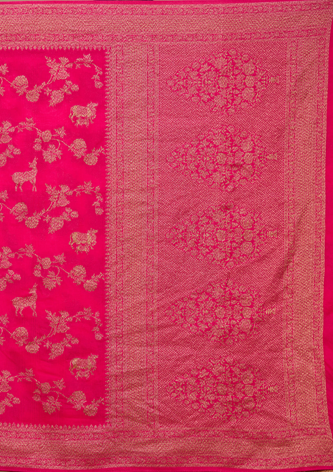 Rani Pink Silk Jaal Saree With Matching Blouse Piece