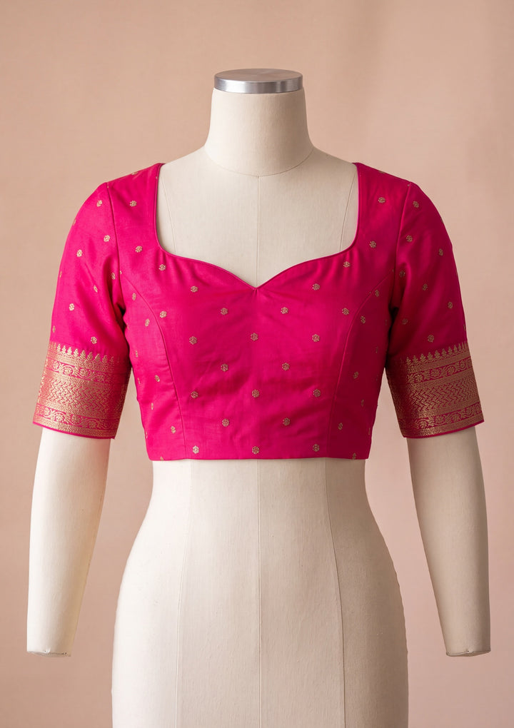 Rani Pink Silk Jaal Saree With Matching Blouse Piece