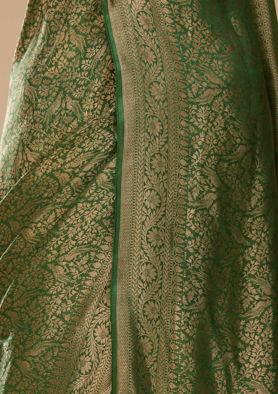 Bottle Green Silk Jaal Saree With Matching Blouse Piece