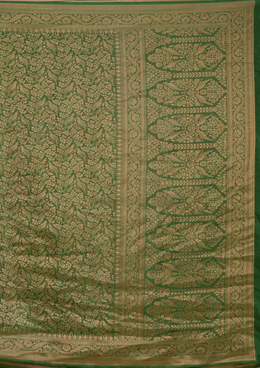 Bottle Green Silk Jaal Saree With Matching Blouse Piece