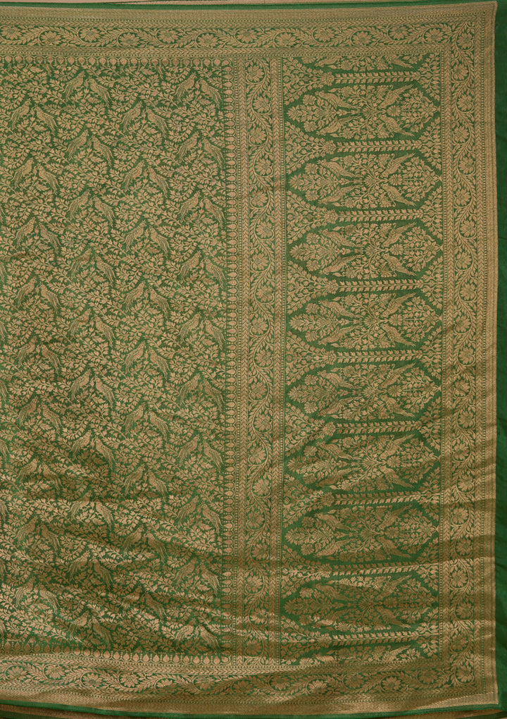 Bottle Green Silk Jaal Saree With Matching Blouse Piece