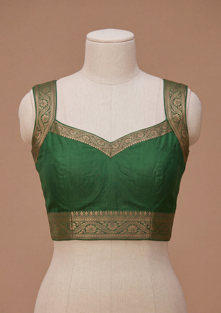 Bottle Green Silk Jaal Saree With Matching Blouse Piece