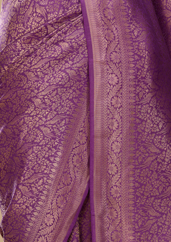 Purple Silk Jaal Saree With Matching Blouse Piece