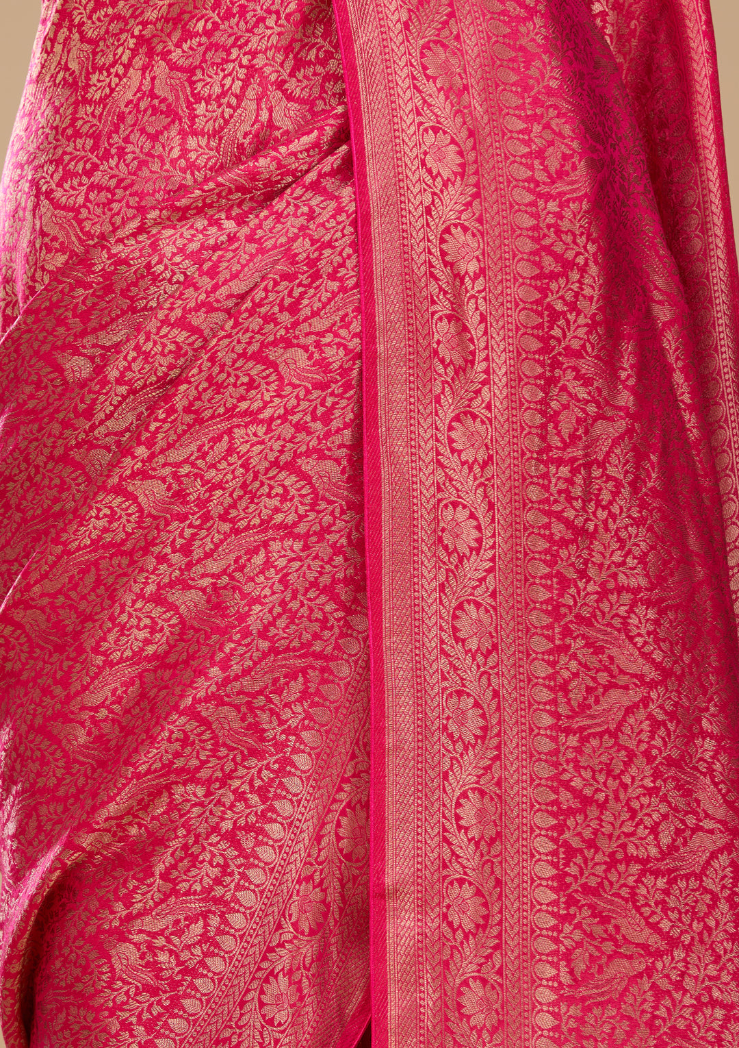 Rani Pink Silk Jaal Saree With Matching Blouse Piece