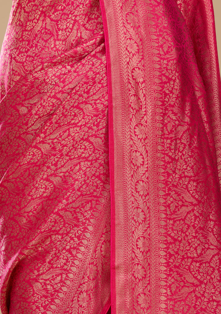 Rani Pink Silk Jaal Saree With Matching Blouse Piece