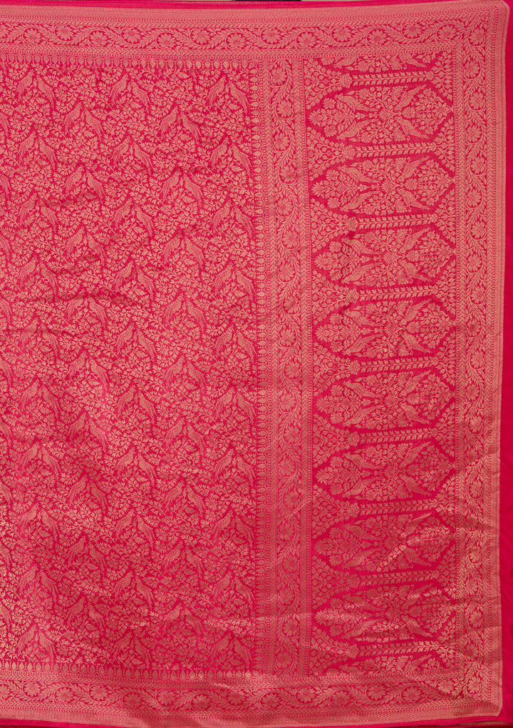 Rani Pink Silk Jaal Saree With Matching Blouse Piece