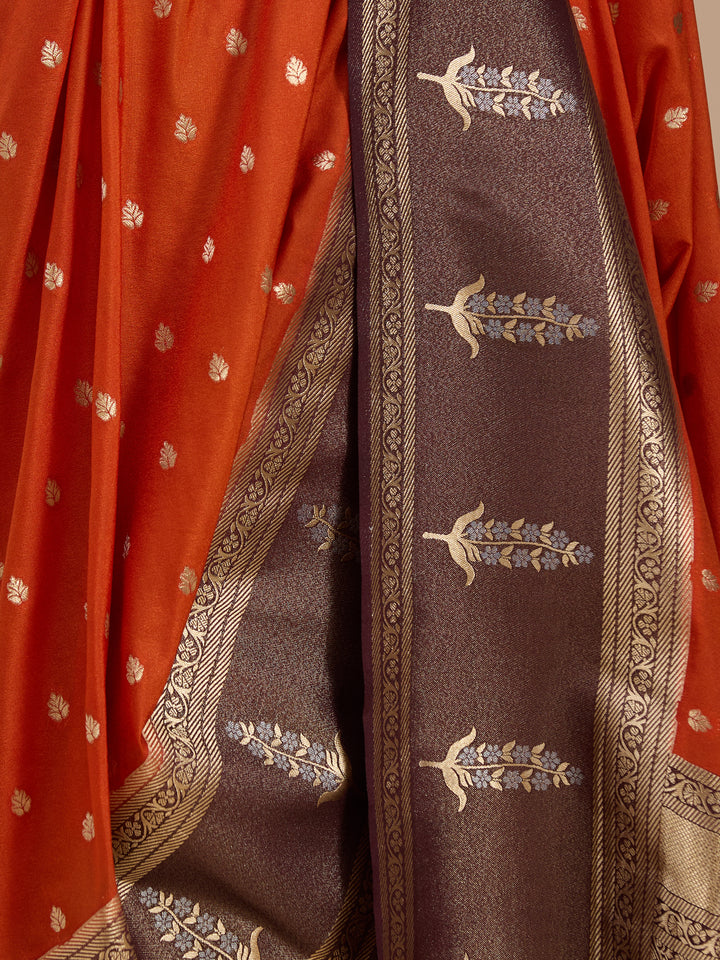 Rust Silk Buti Saree With Matching Blouse Piece