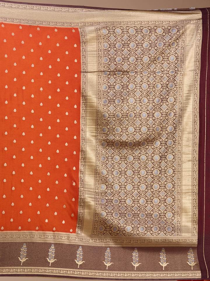Rust Silk Buti Saree With Matching Blouse Piece