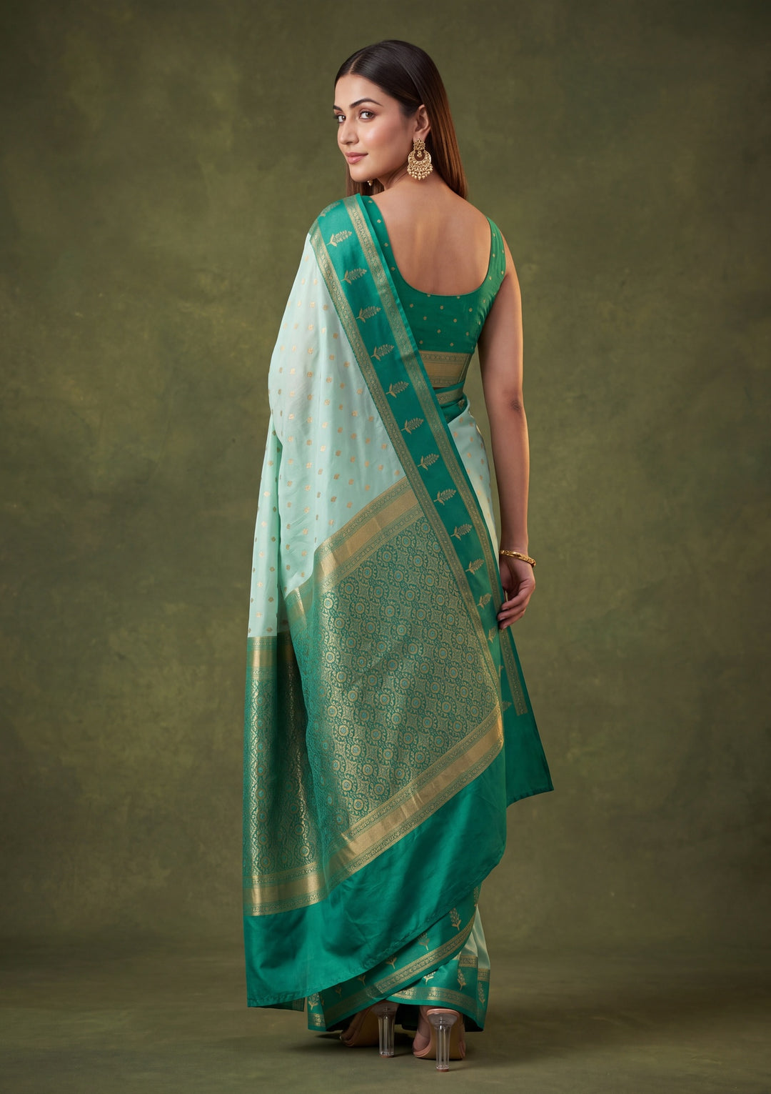 Sea Green Art Silk Buti Saree With Matching Blouse Piece
