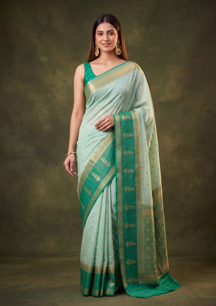 Sea Green Art Silk Buti Saree With Matching Blouse Piece