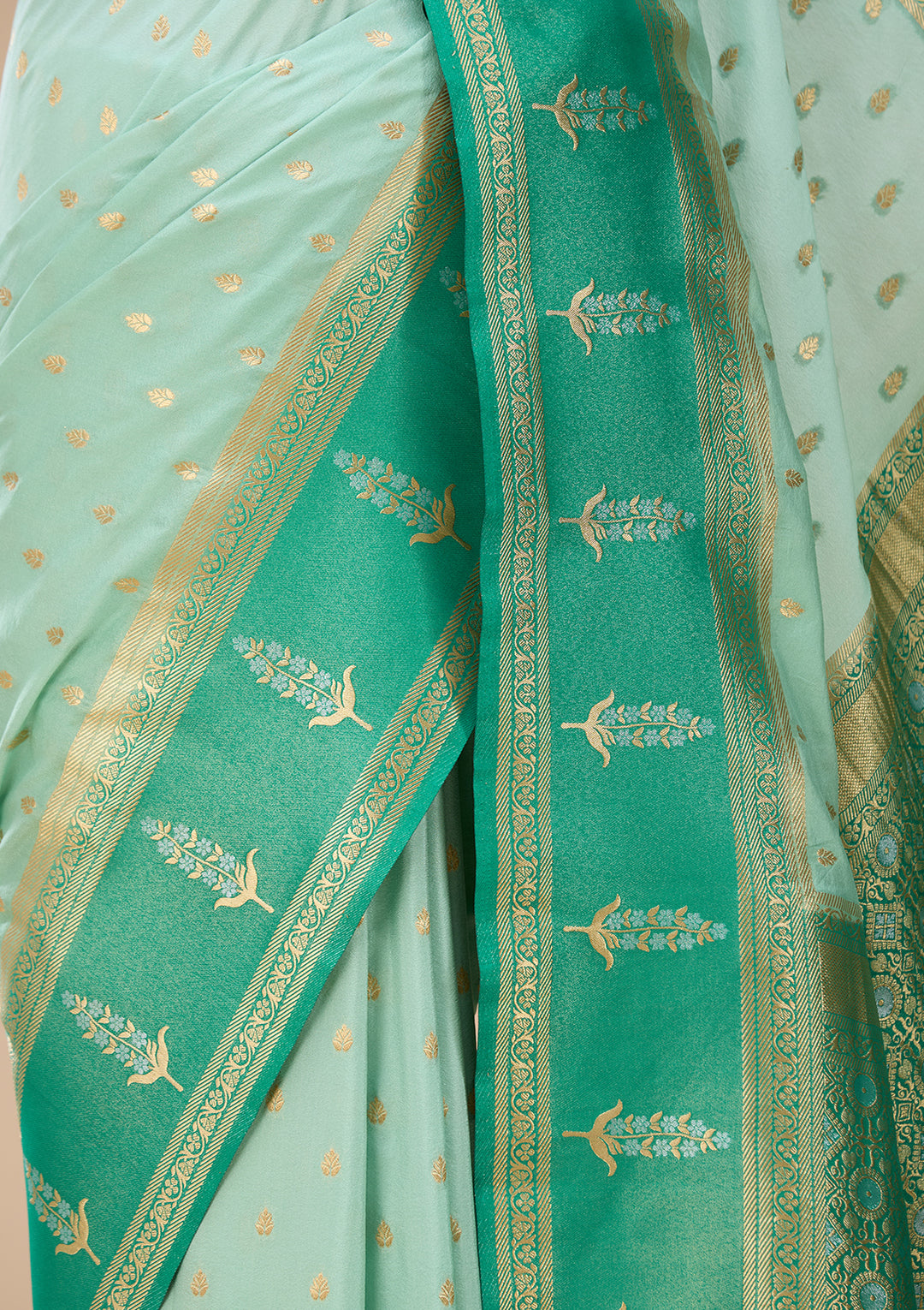 Sea Green Art Silk Buti Saree With Matching Blouse Piece