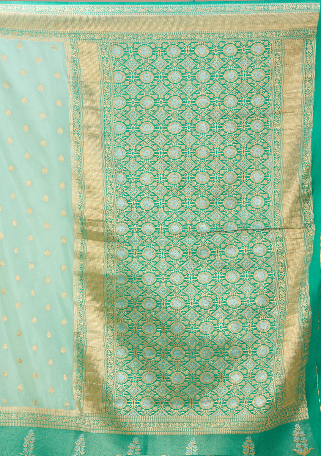 Sea Green Art Silk Buti Saree With Matching Blouse Piece