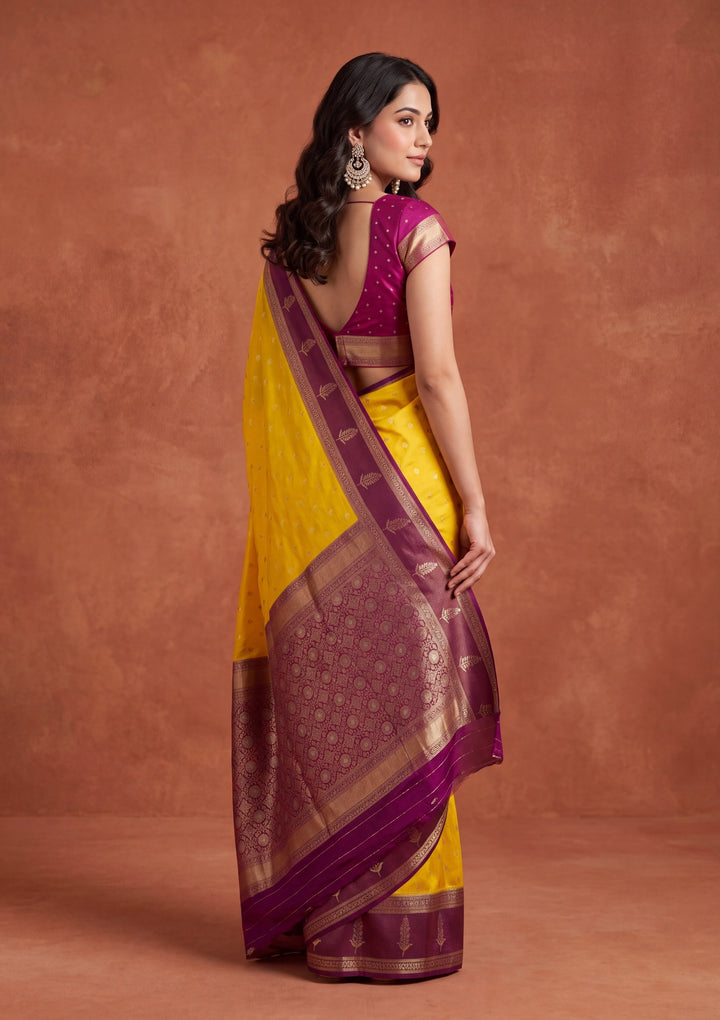 Yellow Silk Buti Saree With Matching Blouse Piece