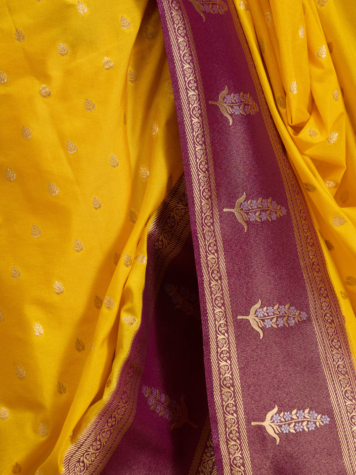Yellow Silk Buti Saree With Matching Blouse Piece