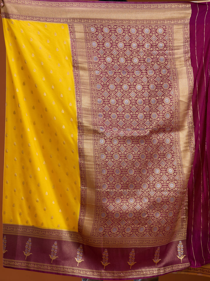 Yellow Silk Buti Saree With Matching Blouse Piece