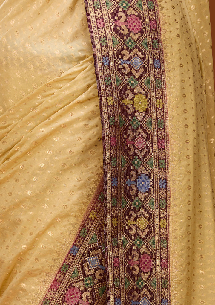 Gold Art Silk Banarasi Buti Saree With Matching Blouse Piece
