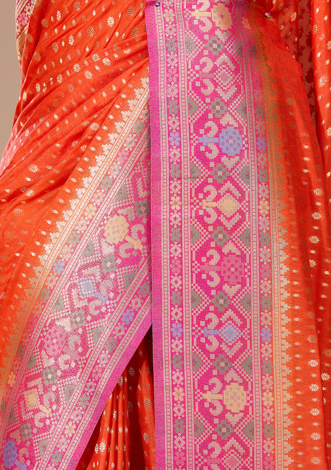 Orange Banarasi Art Silk Saree With Matching Blouse Piece