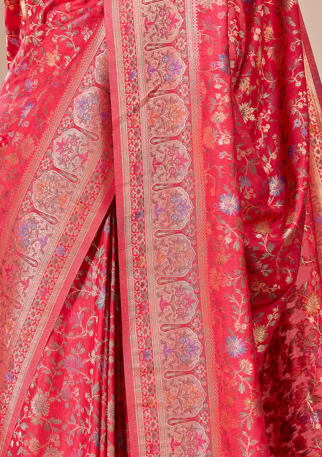 Red Banarasi Art Silk Saree With Matching Blouse Piece