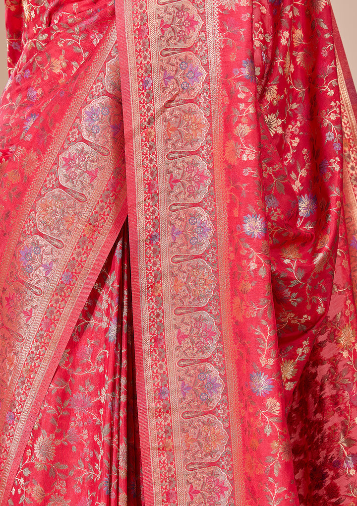 Red Banarasi Art Silk Saree With Matching Blouse Piece