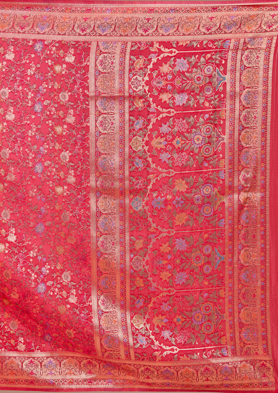 Red Banarasi Art Silk Saree With Matching Blouse Piece