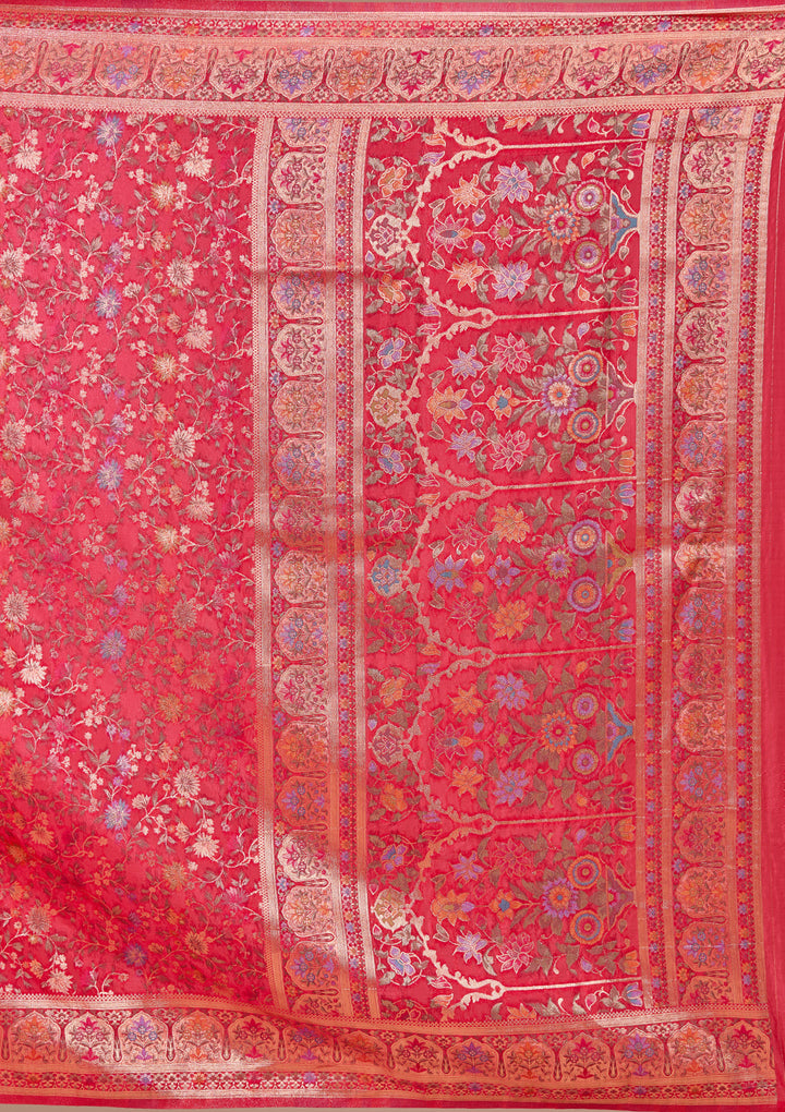 Red Banarasi Art Silk Saree With Matching Blouse Piece