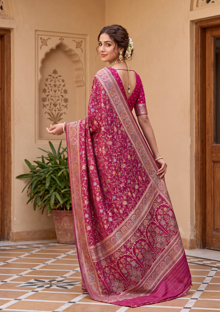 Wine Banarasi Art Silk Saree With Matching Blouse Piece