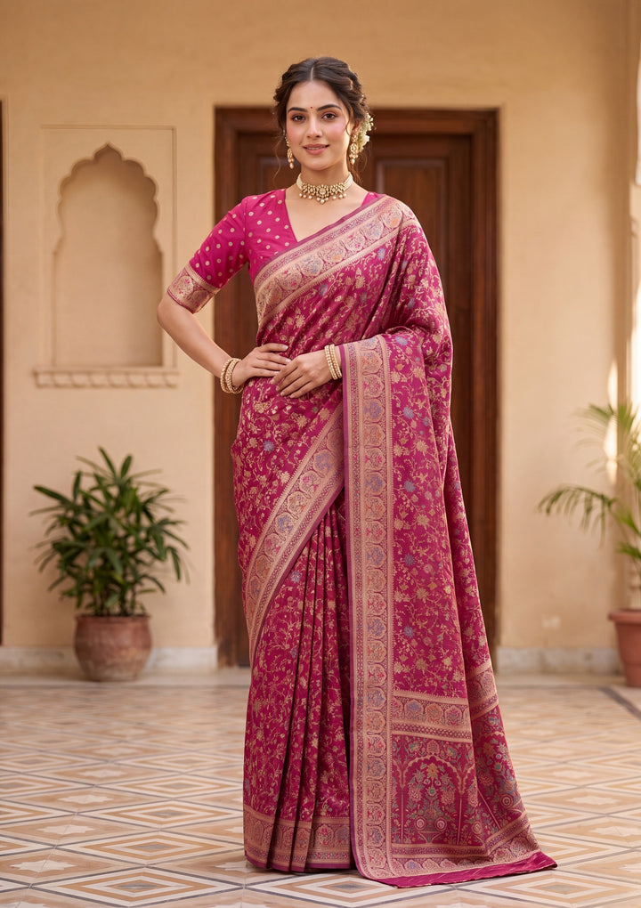 Wine Banarasi Art Silk Saree With Matching Blouse Piece