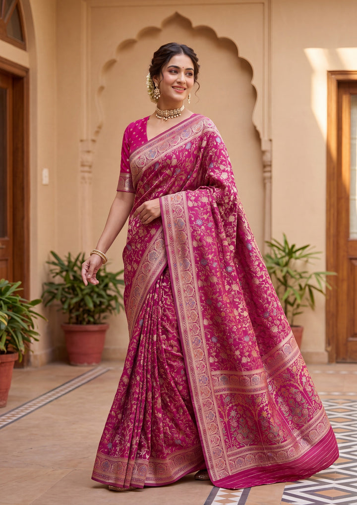 Wine Banarasi Art Silk Saree With Matching Blouse Piece