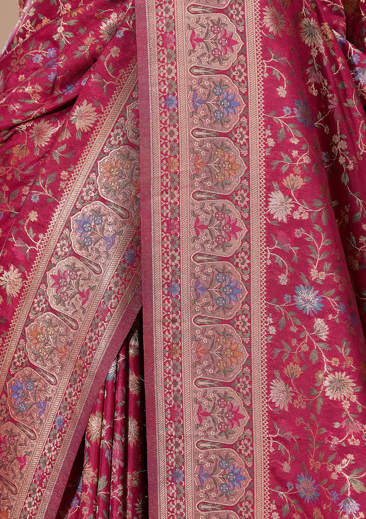 Wine Banarasi Art Silk Saree With Matching Blouse Piece