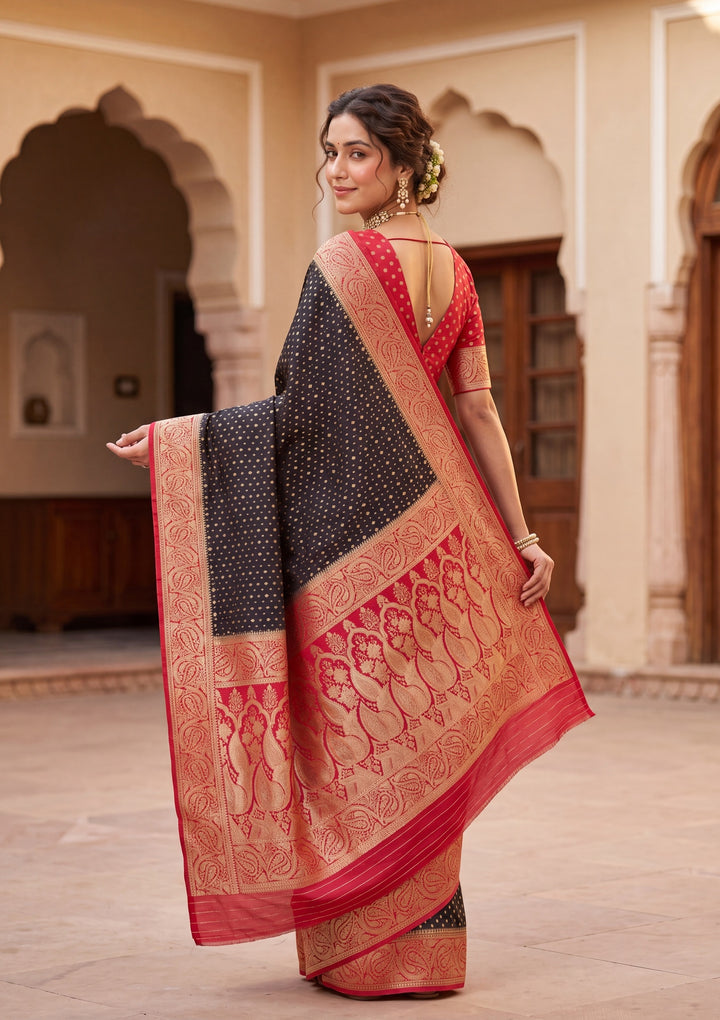 Black Banarasi Art Silk Saree With Matching Blouse Piece