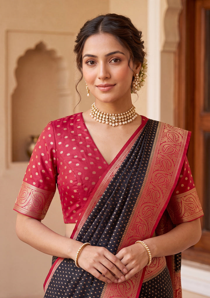 Black Banarasi Art Silk Saree With Matching Blouse Piece