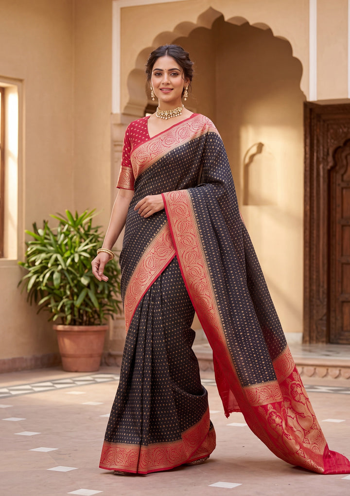 Black Banarasi Art Silk Saree With Matching Blouse Piece