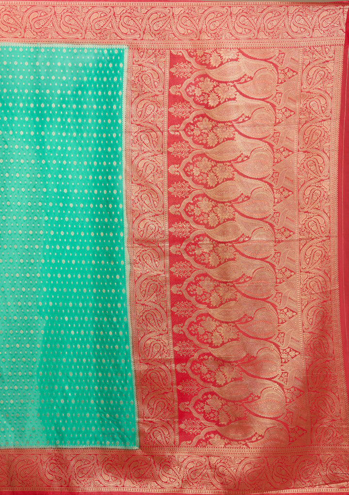 Rama Green Silk Buti Banarasi Saree With Matching Blouse Piece